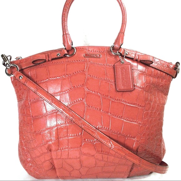 Coach Handbags - Coach Madison Embossed Croc Leather Purse Geranium